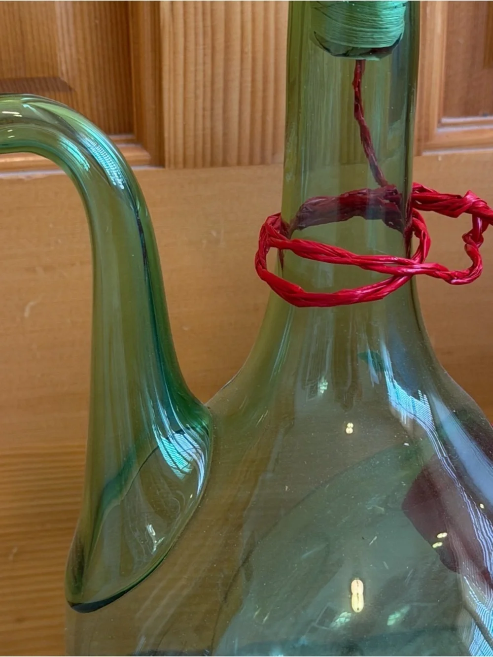 Vintage Large Hand Blown Green Glass Italian Wine Decanter with Ice Chamber